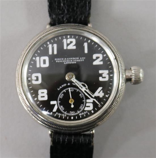 A gentlemans 1920s Zenith silver manual wind wrist watch, retailed by Birch & Gaydon.